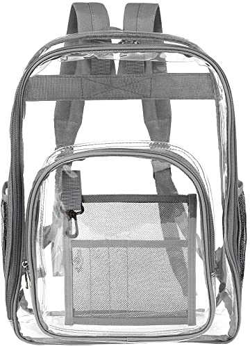 Teklemon Durchsichtiger Rucksack Klare Rucksack Plastik Schulrucksack Transparent Wasserdichte DurchsichtigStrapazierfähige PVC-Buch-Tasche Clear Backpack für Schule, Beruf, Reisen, Sport (Groß, Grau)