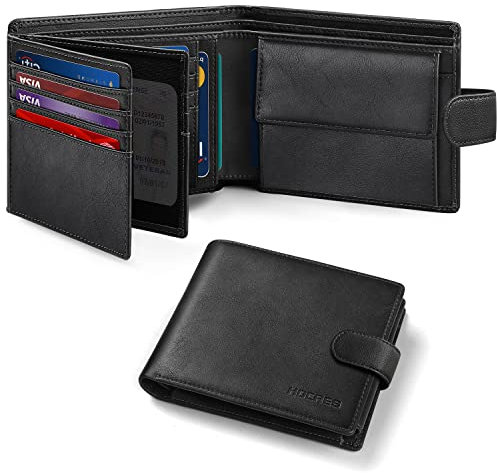HOCRES® Wallets for Mens Muti-Functional RFID Blocking Leather Wallet with 15 Credit Card Holders, 2 Banknote Compartments & 2 ID Window Minimalist Wallets Men with Gift Box