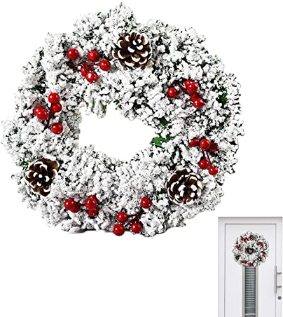 VENTDOUCE Weihnachtstürkranz,Weihnachts-Tür-Kranz- - Kranz Christbaumkugel mit Leuchtend roter Blume für Festliche Dekoration