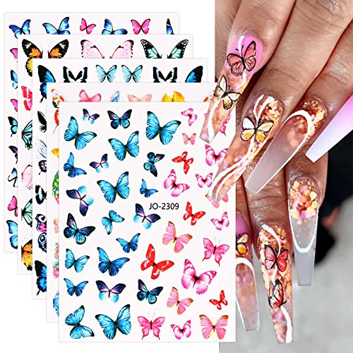 JMEOWIO Nagelsticker Schmetterling 12 Blatt Nail Art Sticker Selbstklebend Nagelaufkleber Frühling Sommer Dekoration Nageldesign Zubehör