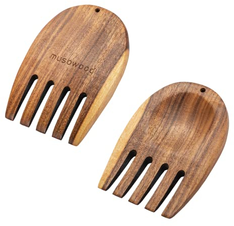 Muso Wood Akazien-Salathände, Holz-Salatzange zum Servieren von Salatmischungen, Set zum Servieren von Salat Obst auf Ihrer Küchentheke, 13 x 9,2 x 1 cm, ein Paar