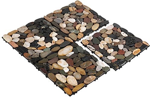 PURE ERA Natural Real Stone Interlocking Floor Deck Tiles Pebble Tile Indoor Outdoor Use 12x12 - Great Upgrade to Patio Backyard Pathway