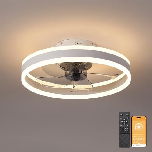 MOSSCO 6-Speed Reversible Ceiling Fans with Dimmable LED Lights - Modern, Quiet, White, 50CM for Bedroom
