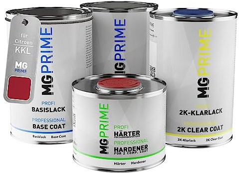 MG PRIME Autolack Dose Set für Citroen KKL Rouge Baroque Nacre Metallic/Baroccorot Metallic Grundlack Basislack 2K Klarlack Härter spritzfertig 3,5L