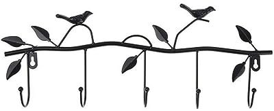 Patère Murale,Crochets Porte Clés Rétro 5 crochet en fer forgé oiseau crochet crochet oiseau forme feuille mur Robe crochet clé porte-manteau casquette cintre décoration de la maison ( Color : Black )