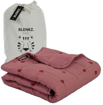 BLENKZ. Gewichtsdecke Kinder 3,5 kg – 100x150 cm | Entspannungsdecke mit Baumwoll-Oberfläche Oeko-TEX Zertifiziert (Herz Rosa Rot,3,5kg-100x150 cm)