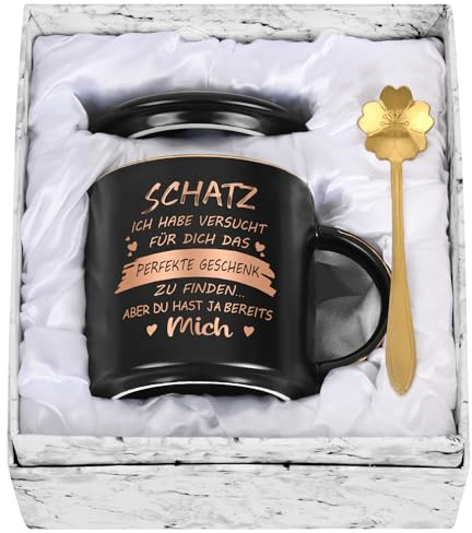 Joymaking Kaffeetasse Geschenk für Frauen Valentinstag für Freundin Geschenke Hochzeitstag Valentinstag Tasse - Schatz ich habe versucht für dich das beste Geschenk zu finden, 400ml Schwarz