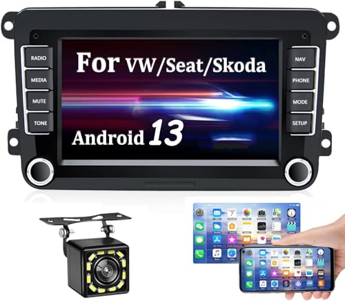 1+32G Android Autoradio für VW Passat Golf Jetta EOS Polo Touran Seat Sharan mit Navi 7 Zoll Bildschirm mit Bluetooth/WiFi/FM RDS Radio/AUX/USB MP5 Player+Rückfahrkamera