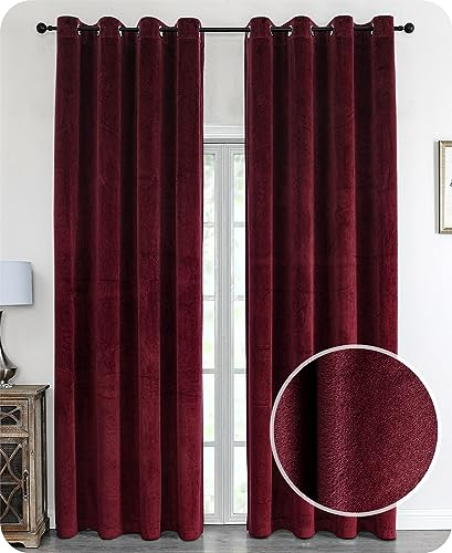 Samt Vorhang Ösen Verdunkelung Gardine Velvet Blickdicht, 140x225 cm (Breite 140 cm, Höhe 225 cm, Bordeaux)