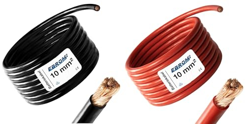 EBROM - 2 Meter Batteriekabel - rot und schwarz - Pluskabel und Massekabel - 10mm2 | 10 mm² | 10 mm2 - Vollkupfer 99,9% OFC Kupfer Stromkabel - Ihre Länge: je 2 Meter
