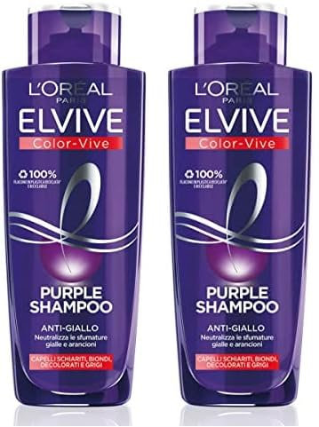 L'Oréal Paris Anti-Gelb Color Vive Purple Shampoo, Shampoo für gebleichtes Haar, Blond, Grau, 200 ml (Packung mit 2)