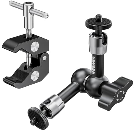 Neewer 15 cm Verstellbarer magischer Arm mit Superklemme, 6,35 mm und 9,52 mm Gewinde, 6,35 mm Schrauben für Blitz/LED-Licht/Mikrofon/Monitor, kompatibel mit SmallRig-Kamerakäfig, maximale Tragkraft