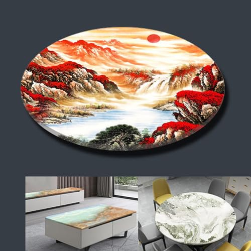 Hoiweqr Glasplatte Rund/Viereckig Glasscheibe Tischplatte Glas Kaminplatte Kaminglas DIY Tisch, Platte Aus Gehärtetem Glas In Marmoroptik, Perfekt Geeignet Als Tischplatte(B,Round 80x80cm)