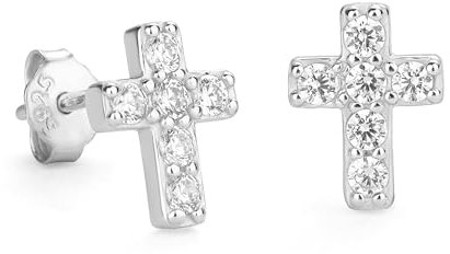 GAVU Damen 925 Sterling Silber Ohrringe mit Zirkonia Kreuz silberne Ohrstecker für Frauen