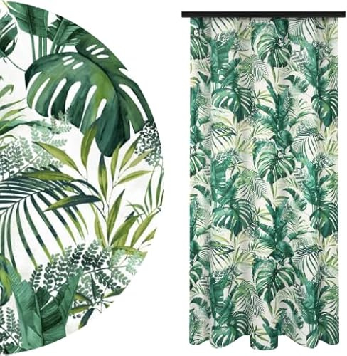 Voppi Dekovorhang auf Kräuselband 140 x 250 cm große grüne Blätter Vorhang Monstery Exotisches Muster moderner Balkon Fenstervorhang Terrasse