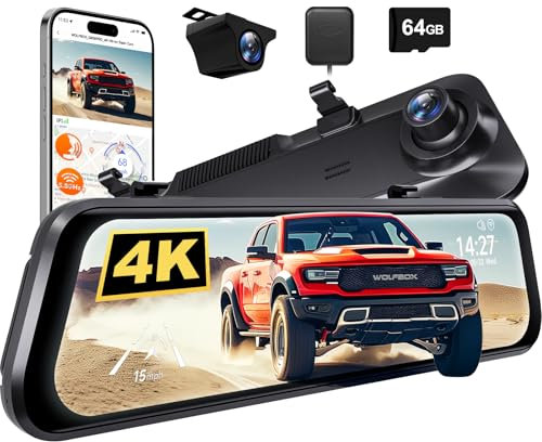 WOLFBOX G850 PRO 4K Spiegel Dashcam mit ADAS und BSD, Intelligenter Rückspiegel mit 5.8GHz WiFi, Sprachsteuerung, 12 Zoll Rückfahrkamera inklusive 64GB Karte, GPS, G-Sensor, Loop Aufnahme