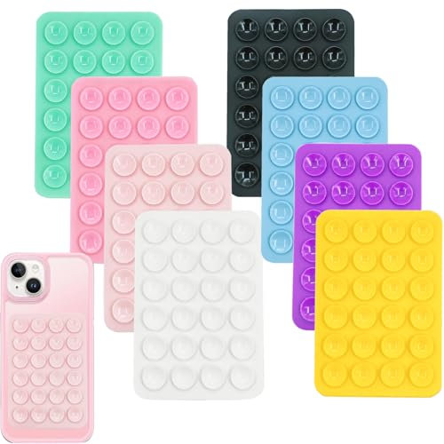 Alethron 8 Stück Handy Saugnapf, Silikon Handyhülle Kleber Rückseite Noppen Halter für Mobile Stromversorgung, Selfies und Videos (8 Farben)
