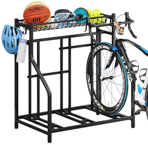 YIZAIJIA Fahrradständer, Ständer, Organizer, Boden hält 3 Fahrräder, freistehend, verstellbar, Garage, Innen- und Außenbereich, Fahrrad- und Sportaufbewahrungsstation, Schwarz (3 Fahrradständer)