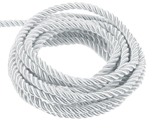 QUARKZMAN Kordel Satinkordel Gedrehte Kordelschnur, 5 Yard 3mm 3 Stränges Geflochtener Seil Glänzender Faden Schnur für DIY-papierschnur Handwerk Geschenktasche Vorhang, Weiß - 5m