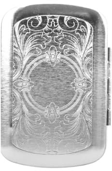 Porta tabacco in metallo con decorazione veneziana, 80 x 55 x 20 mm, con clip e porta carta
