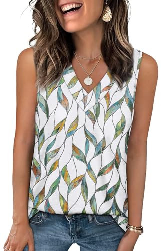 WIHOLL Vests for Women Summer Tops Ladies V Neck Sleeveless Tank Top Basic Casual Loose Fit Size 10-12 A Floral01