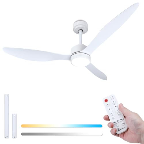 Aigostar Ventilador de Techo con Luz Silencioso 52″, Motor DC Reversible 40W, Mando a Distancia, 6 Velocidades, Luz Regulable (2700K-6500K), Ideal para Dormitorio, Sala o Cocina. Ø132 cm