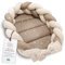 Babynest Neugeborene Nestchen Baby 75 x 45 cm – Plüschstoff Kuschelnest mit Zopf Kissen zerlegbares Set zweiseitig Babynestchen Babybett Beige mit Weiß Sternen