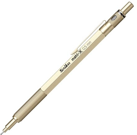 Scrikss Matri-X Mechanical Pencil – Professional Brass Grip, Refillable Drafting Pencil with Eraser (0.5 mm, Metallic Gold)