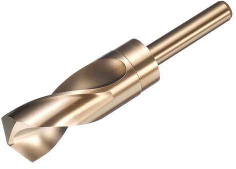 sourcing map Broca de 28 mm, vástago reducido de 1,27 cm, 3 planos M2 de acero de alta velocidad, acabado dorado, puntas de 135° para metal duro, acero inoxidable, 1 unidad