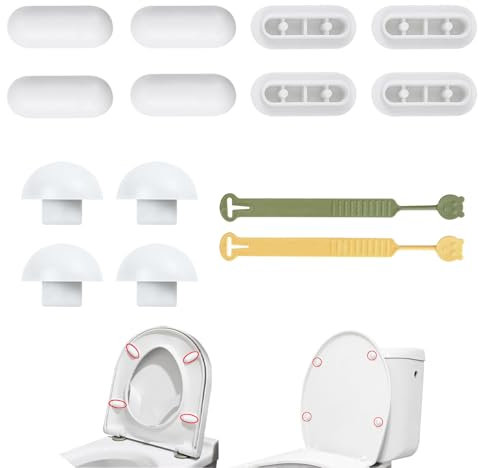 12 Pcs Toilet Seat Buffer White Push in, Universal Toilet Wc Seats Buffer Set Toilet Seats Bumper, Noise Dampening Toilet Seat Stoppers with Toilet Lid Lifter for Most Types of Toilets