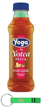 24x Yoga Eistee Yotea Thè Pesca,Erfrischendes Alkoholfreies Getränk,Eistee mit Pfirsich mit indischem Schwarzer Tee Blattextrakt, PET 500ml + Beni Culinari Kostenloser Schlüsselanhänger