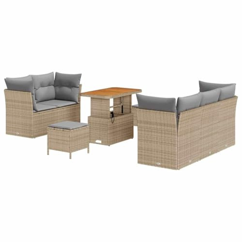 vidaXL 8-teiliges Gartensofa-Set mit Kissen in Beige aus Poly Rattan – modernes modulares Lounge-Set für die Terrasse