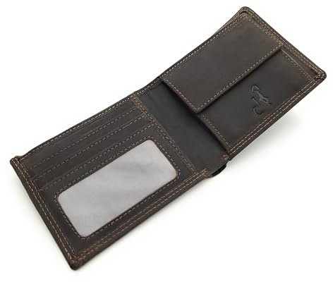 Lemasi Geldbörse Lederbörse Herren Flach Minimalistisch RFID Schutz Hunterleder Slim Design (Braun)
