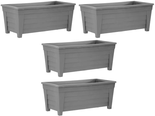 Muddy Hands Pack of 4-55cm Grey Long Trough Plant Pot Plastic Planter Indoor Home Outdoor Garden Window Herb Flower Box
