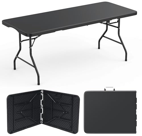 Newfulam Klapptisch 180x74cm mit Tragegriff Campingtisch Gartentisch Klappbar Partytisch für Garten, Camping Terrasse und Balkon, 6 Personen (Schwarz)