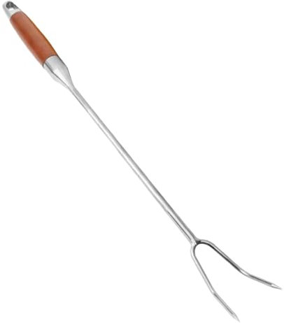 Forchettone in Acciaio Inox per Carne, Utensile da Cucina a Due Punte per Grigliate E Barbecue, Manico in Legno 50cm