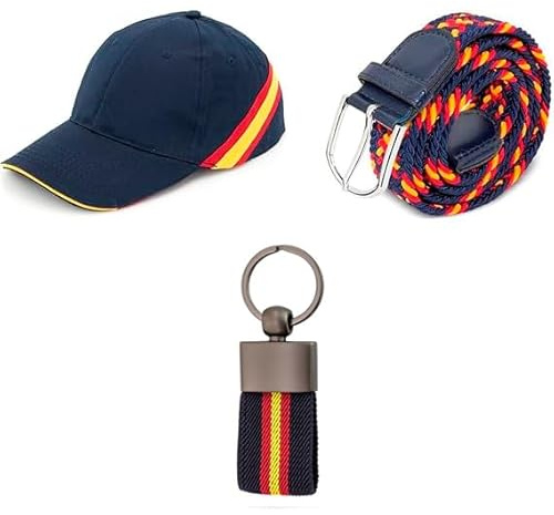Adri - Lote Bandera de España - Cinturón + Gorra + Llavero de metal - Color Azul
