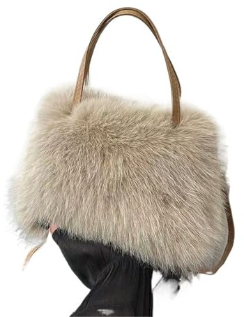 Generisch Plüschtasche Damen Handtasche mit Kunstpelzquasten for Damen, flauschige Schultertasche, weiche Plüsch-Umhängetasche, Winterhandtasche