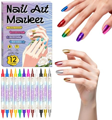 Nagellackstifte Langanhaltend 12 Farben | Wasserdichter Nagellack Liner Stift für Reise Party Schule Geschenk für Frauen und Freundinnen