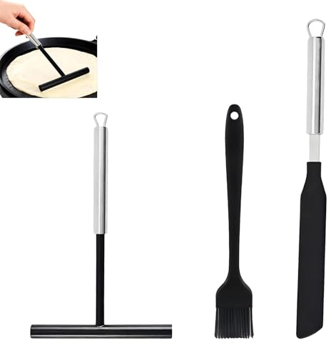 Crepes distributör och spatel, rostfritt stål crêpes distributör, crêpes spatel, degfördelare för crêpetillverkare, rostfritt stål och silikon bakverktyg för hem kök bakning matlagning.