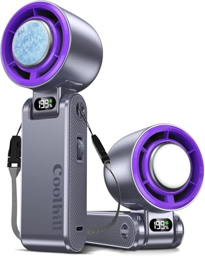 Ventilador portátil de mano con refrigeración turbo, ventilador de mano recargable, 1-199 velocidades, hasta 12 horas de duración de la batería, potente mini ventilador personal para viajes, al aire