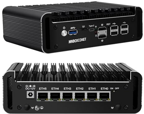 MNBOXCONET Mini PC Firewall Hardware N300, Micro Fanless Appliance Computer 6 x 2.5GbE I226-V LAN, Barebone NO RAM NO SSD, TF Card Slot, HD DP 4K for Businesses Cybersecurity, Support OPNsense Win