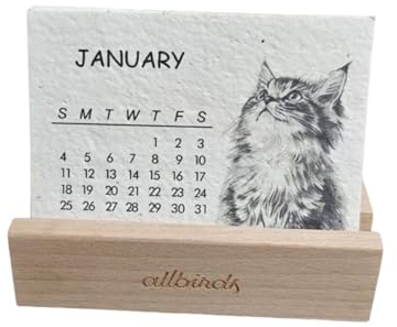 Calendrier 2026 Planificateur de table en papier plantable avec base en bois - Pour Noël, Saint-Valentin, anniversaire, pendaison de crémaillère et vacances