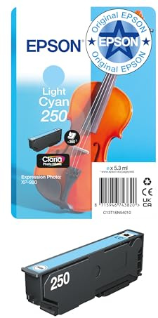 Epson Original 250 Violin Singlepack Tintenpatrone | Cyan hell | 1 x 5,3 ml | Original Epson Tinte für optimale Ergebnisse