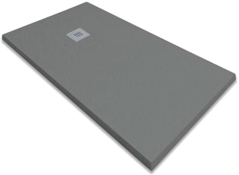 Piatto doccia in resina antiscivolo, con valvola di scarico e griglia | colore grigio cemento | 90 x 90 cm