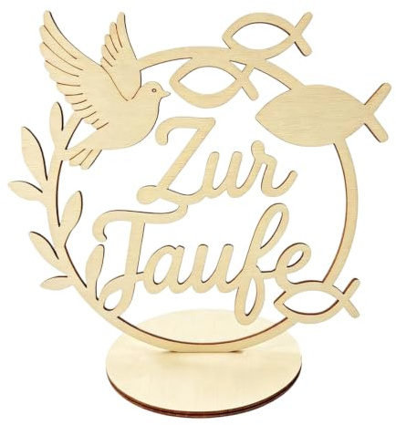 Tischdeko zur Taufe Aus Holz, Deko Taufe Junge, Taufe Deko für Mädchen | 17cm Holzaufsteller mit Standfuß, Taufe Deko Junge, Elegante Deko Taufe Mädchen und Taufdeko Junge Tischaufsteller