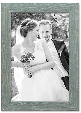 PHOTOLINI Bilderrahmen 20x30 cm Holz Blau, Echtholz-Rahmen rustikal, Strandhaus, Made in Germany, Echtglas, zum Aufhängen, extra Zubehör - Treibholzlook mit einem Hauch Küstenflair