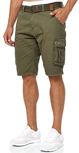 Indicode Herren Monroe Cargo Cargo-Shorts inkl. Gürtel | Bermuda Männer Sommerhose aus Baumwolle Army, XL