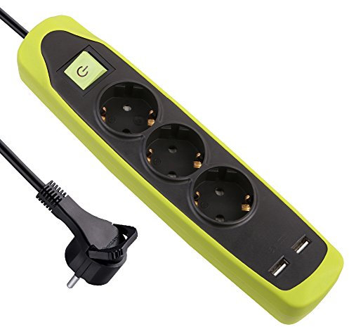 Electraline Gummy 62152 Regleta Base 3 Enchufes y 2 USB 2.1A - Cover de silicona - cable 2 m clavija plana