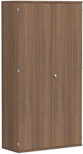 Geramöbel Garderobenschrank mit ausziehbarem Garderobenhalter, mit Mittelseite und 5 Dekor-Einlegeböden, abschließbar, 1000x425x1920, Nussbaum/Nussbaum